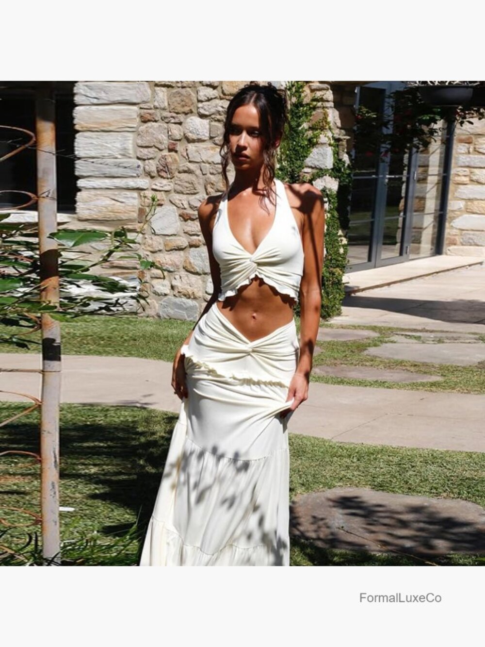 Women 2 Piece Skirt Set Sleeveless Strap Top Maxi Skirt Outfit Vacation - Picture 5 of 7